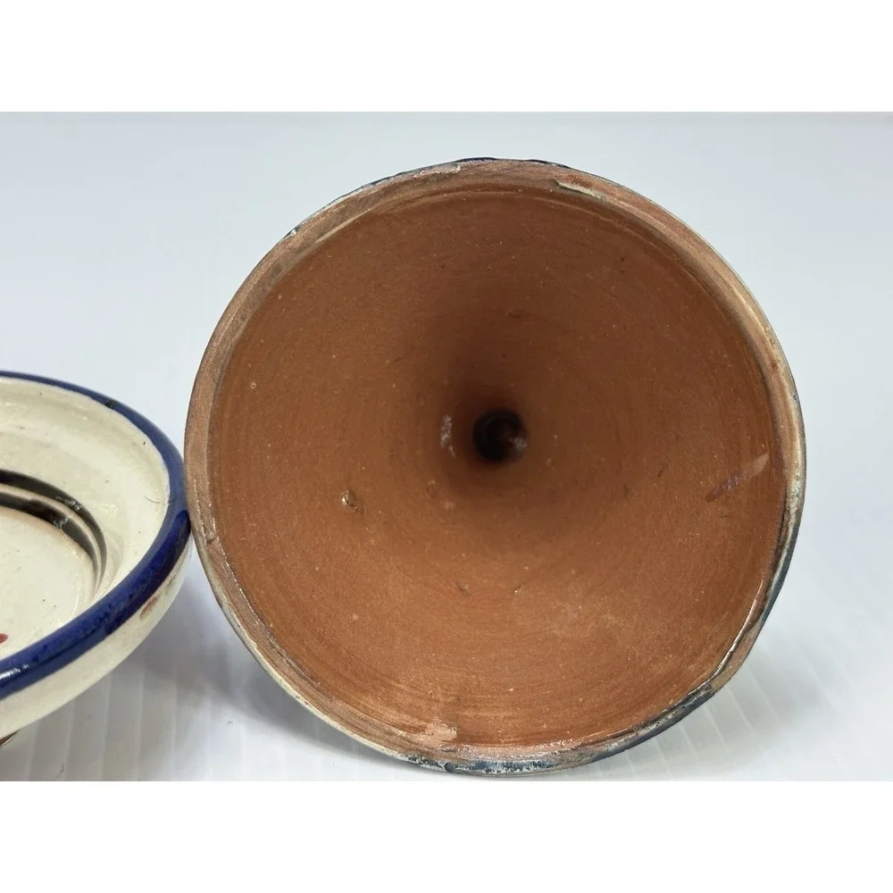 Vintage Small Moroccan Terracotta Tagine Pot Hand‎ Painted Glazed Morocco Signed